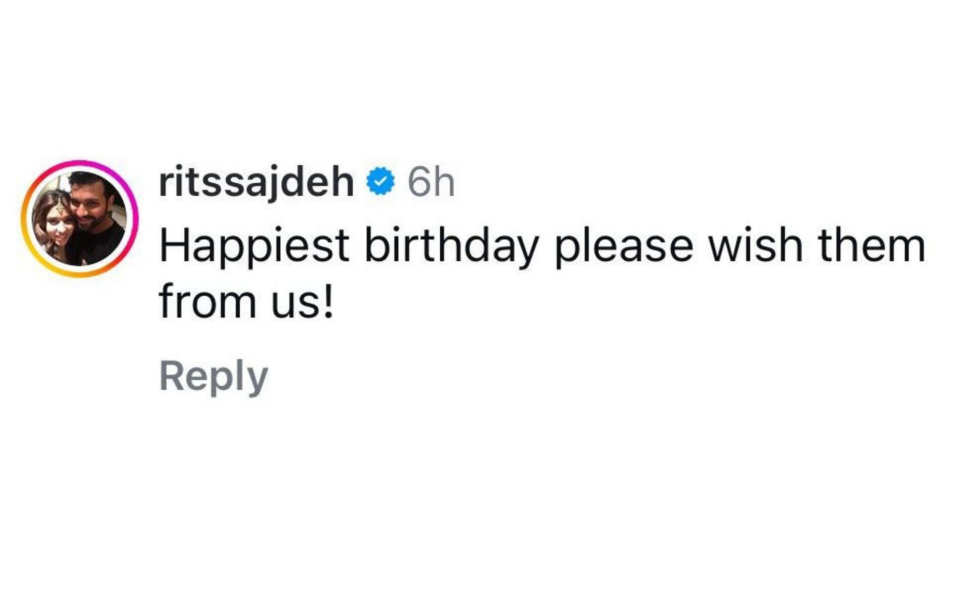 Screenshot of Ritika Sajdeh's comment.